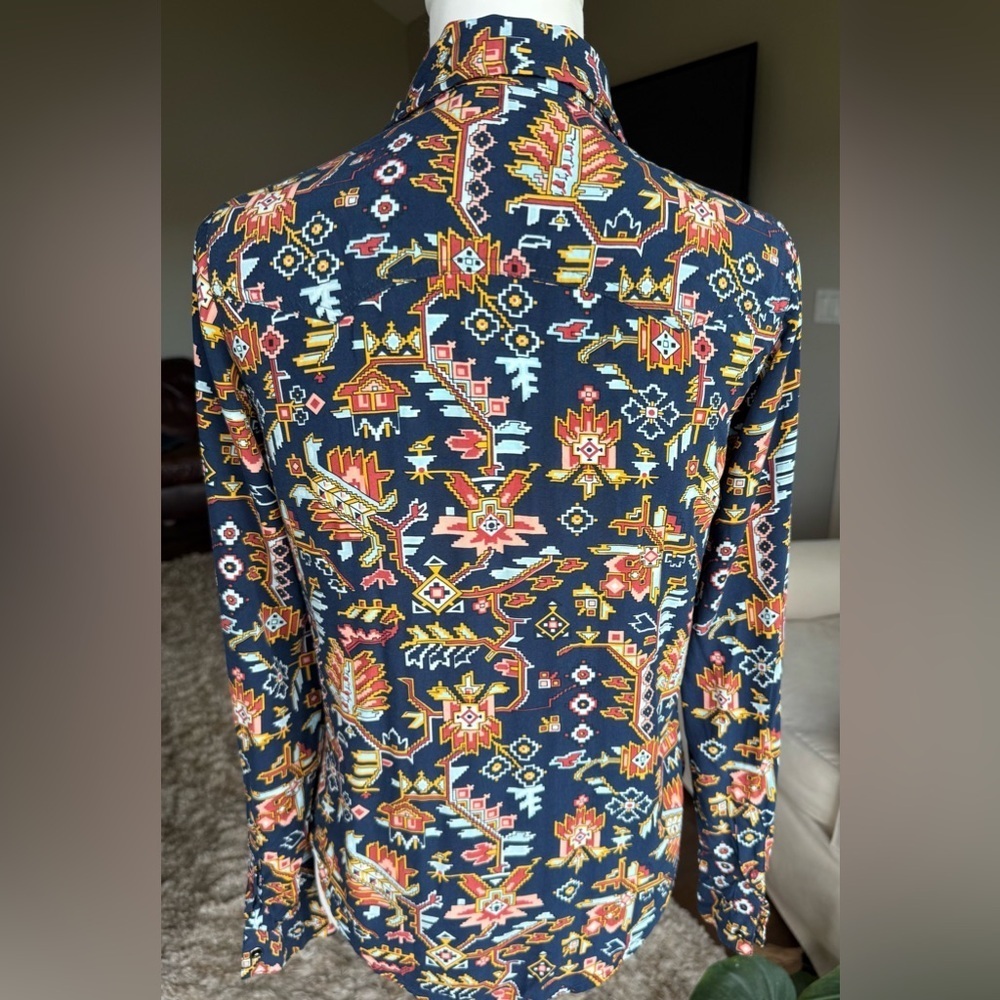 Cruel Denim XS Women’s or Girl’s Navy Geometric Button Down Western Shirt - Picture 4 of 8